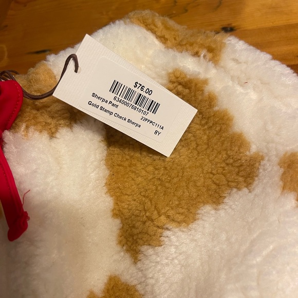 Pink Chicken fuzzy sweatpants cream, and tan checked with a beautiful red piping - Picture 4 of 4